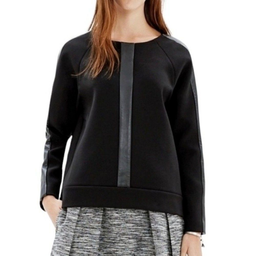 Madewell S Black Leather Accent Long Sleeve Top Minimalist Chic Blouse